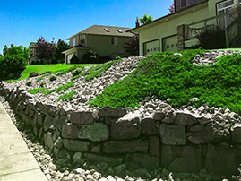 Stone Retaing Wall With Bushes